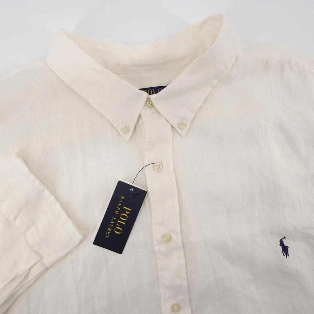 NEW Polo Ralph Lauren Linen Button Down Shirt White Long Sleeve Mens 4XB $148